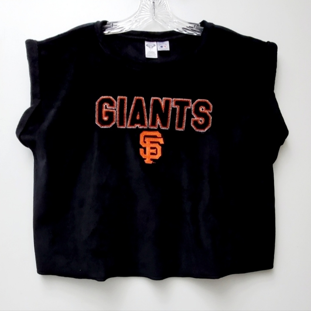 Concept Sports SF Giants Logo Black Velvet Velour Embroidered Cropped Top Size L